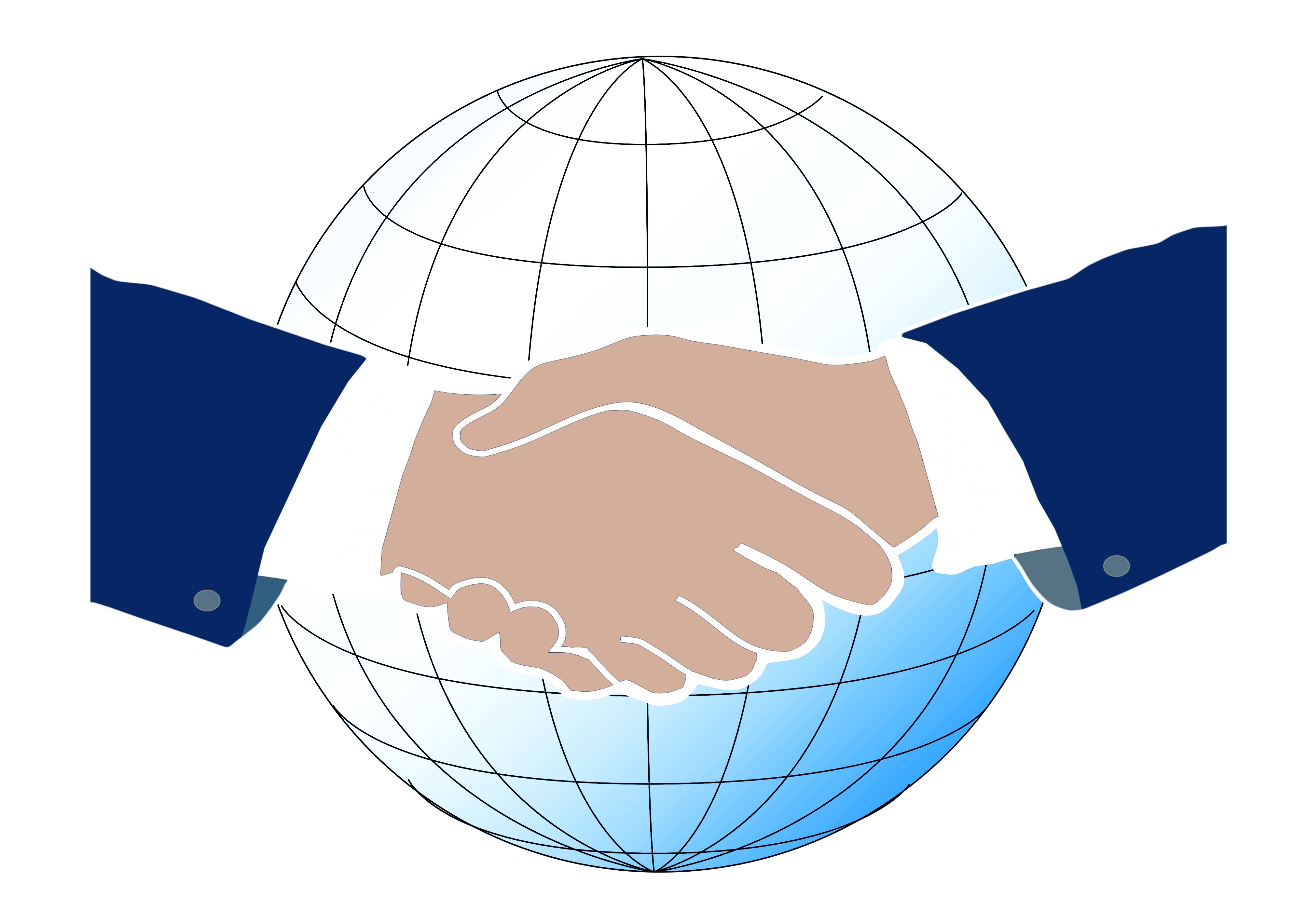 Дипломатические и торговые отношения. Международное сотрудничество. Рукопожатие на фоне земного шара. Международный. Международное сотрудничество логотип.
